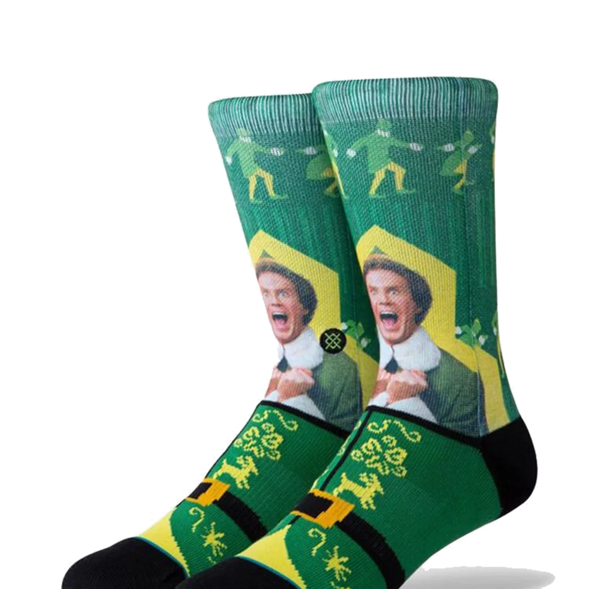 Pair of elf-themed socks featuring Buddy Hobbs from the movie Elf. © Stance Europe LTD