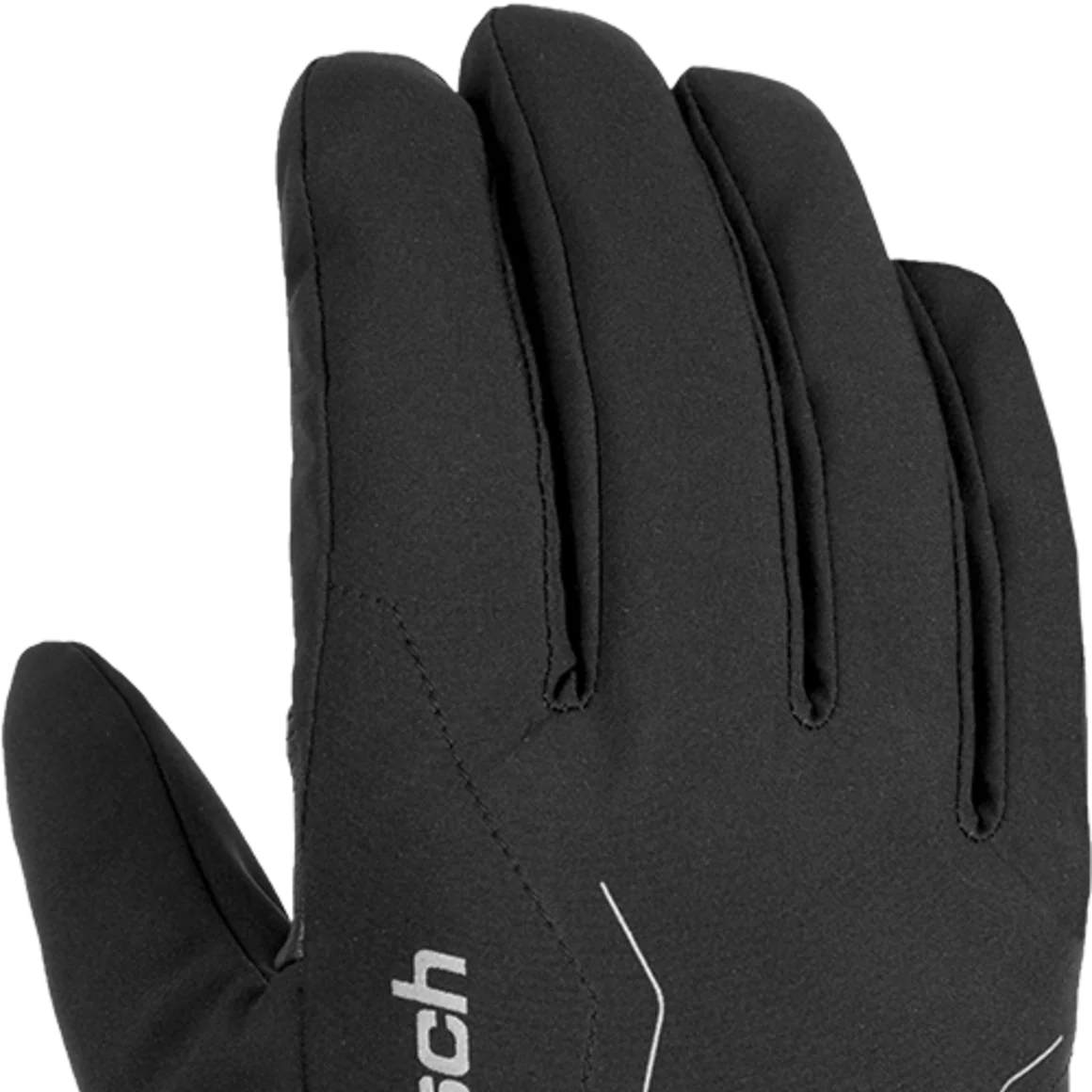 Close-up of a black, waterproof ski glove, featuring the Reusch logo and adjustable cuff. © Sport Kessler GmbH