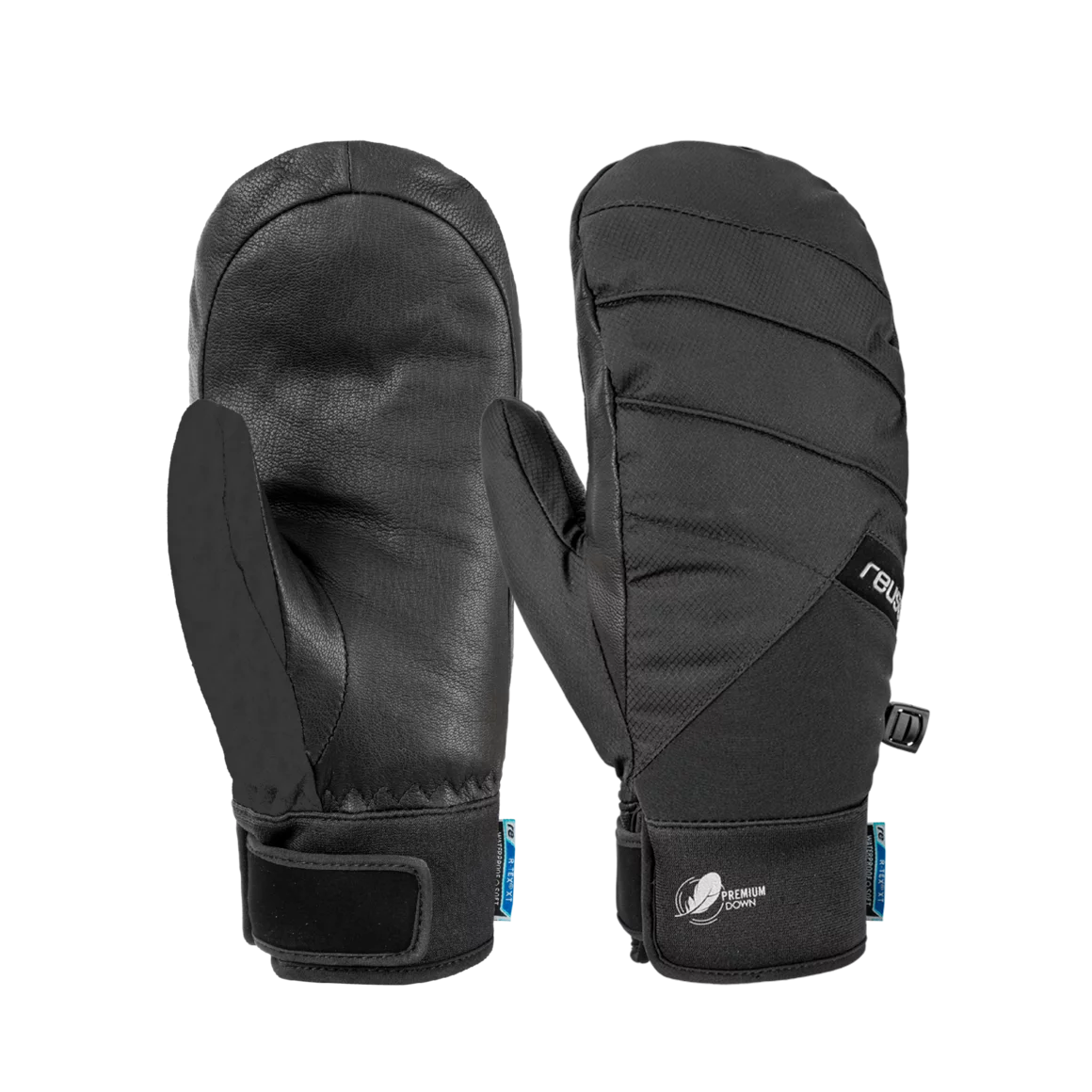 Pair of black mittens, one leather and one synthetic. © Sport Kessler GmbH