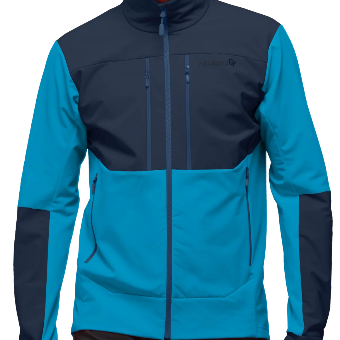 Men's Norrøna Falketind Gore-Tex Insulated Jacket in blue and navy. © Norrøna