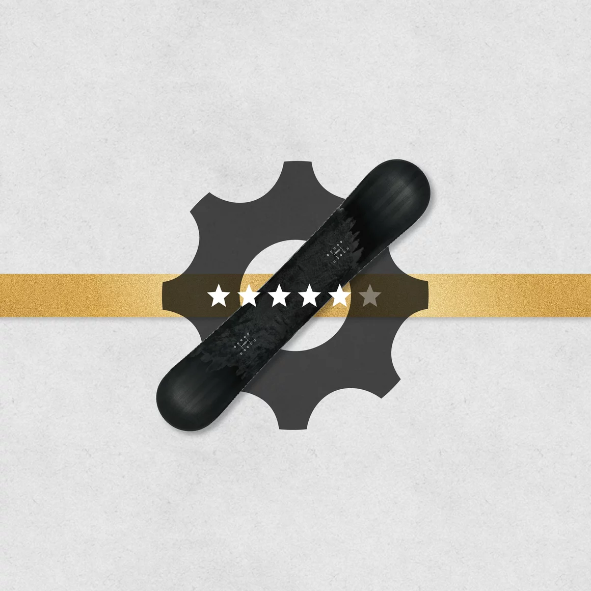 Black snowboard with five-star rating. © Sport Kessler GmbH