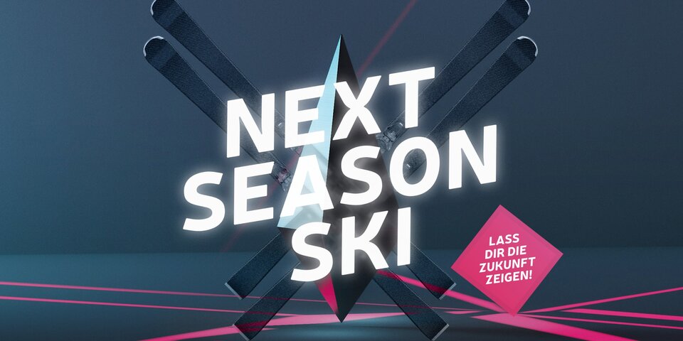 Skiausrüstung mit dem Text 